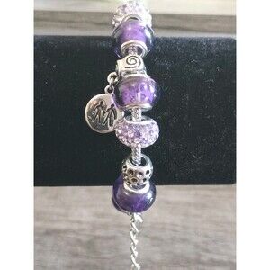 Charmed Links Gemini Purple Silver Tone Slider Bead Bracelet New Without Tags